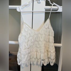 NWT Mustard Seed White Lace Tank Top V neck Lagenlook Sheer Size S